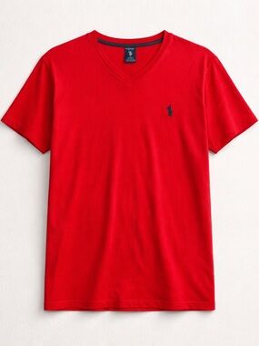 U.S. Polo Assn. Red V-Neck Tee with Navy Logo